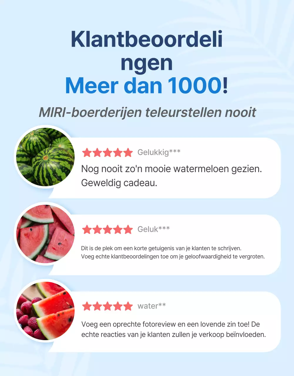 Promoot natuurlijke zomerse seizoensvruchten in blauw en wit