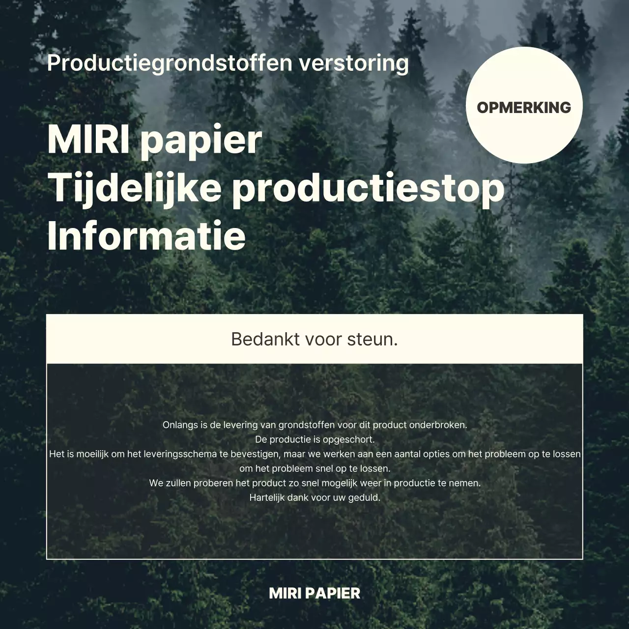 Bericht van stopzetting van de productie van natuurlijk ogende grondstoffen in groen en ivoor