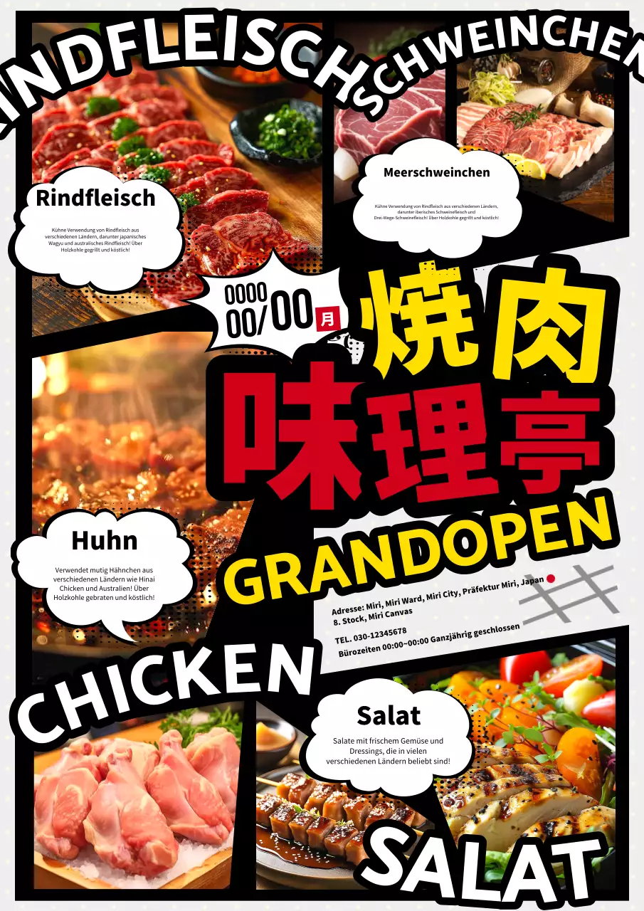 Einfache Bulgogi-Anzeige in schwarzem Cartoon-Stil