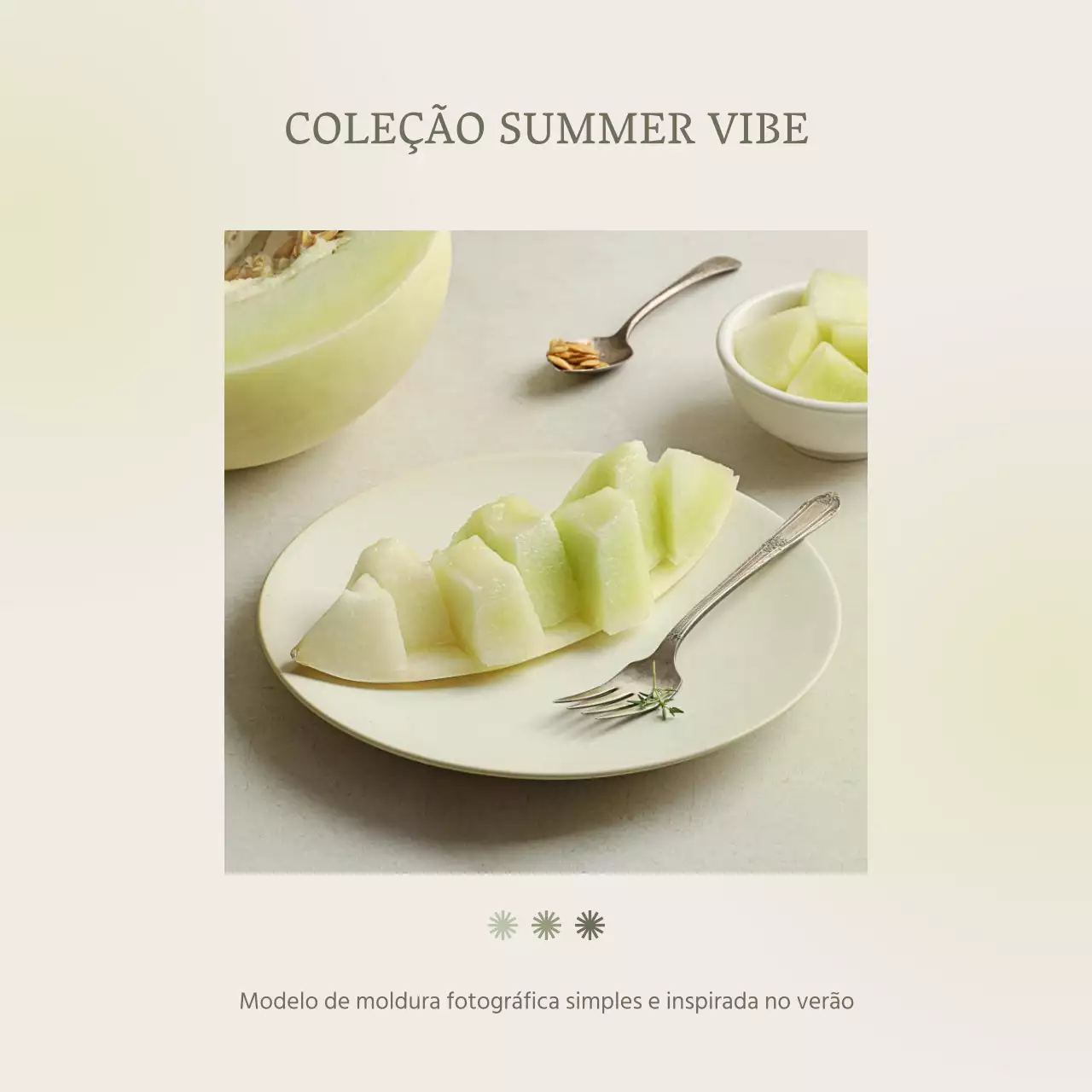Um anúncio de saldos simples, inspirado no verão, em tons de verde e marfim
