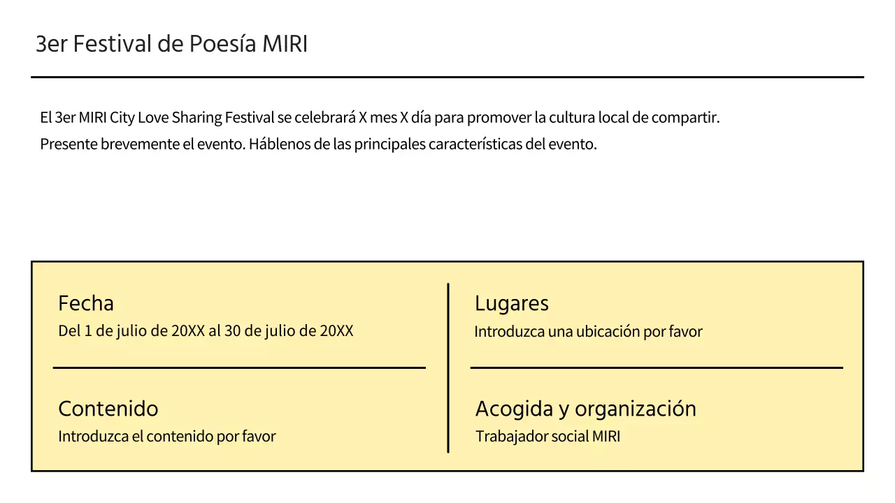 Propuesta de patrocinio de una fiesta local en amarillo