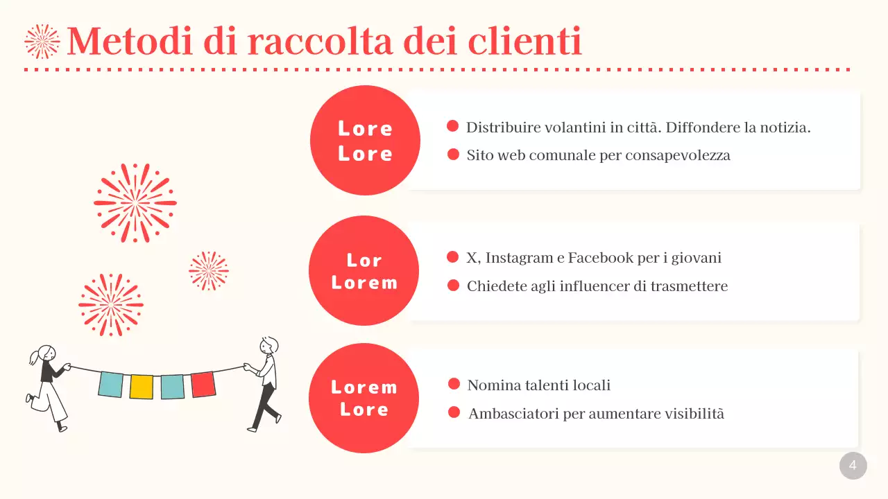 Pianificazione di una festa di fuochi d'artificio beige e rossi