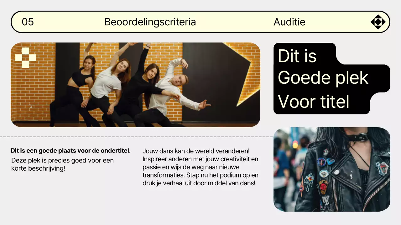 Promoot je dansauditie in trendy grijs en geel