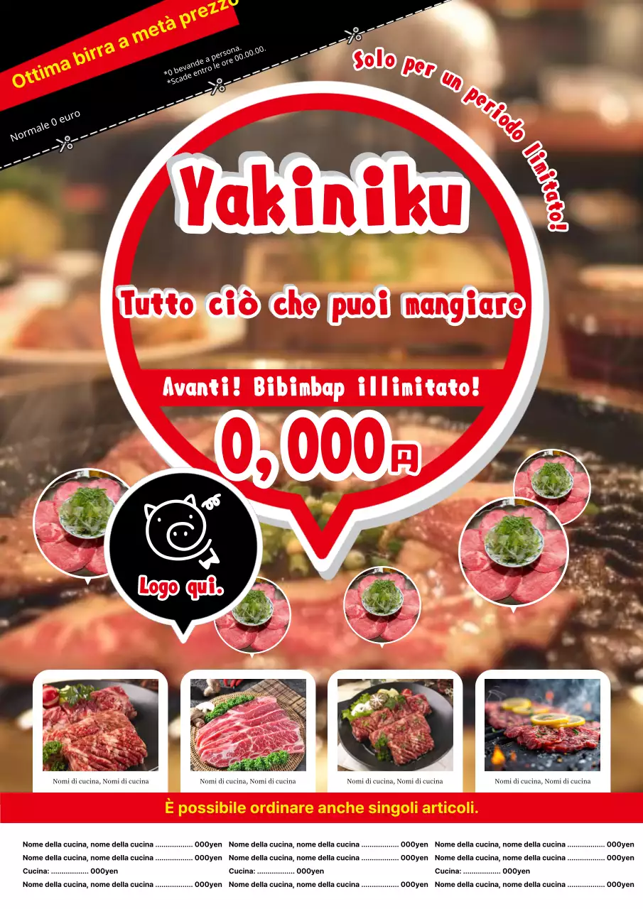 Semplice annuncio di carne a volontà con un coupon rosso e bianco