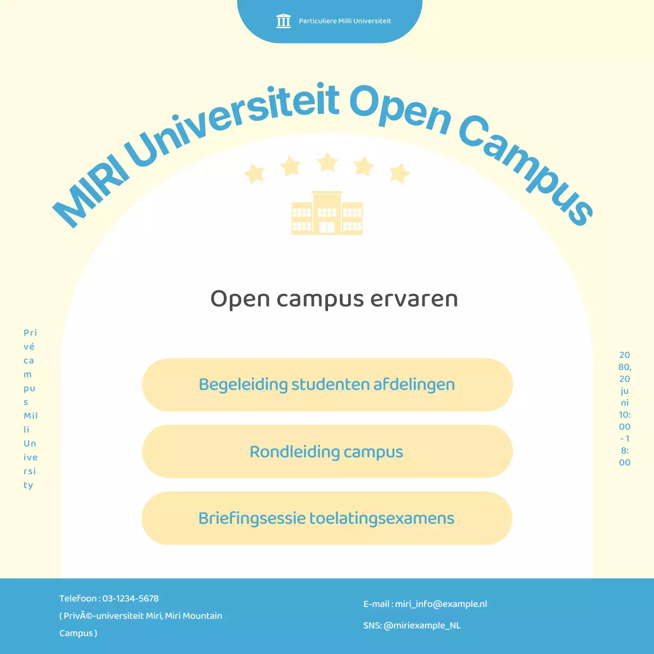 Promoot de open campus van je universiteit met een eenvoudig geel en blauw kleurenschema
