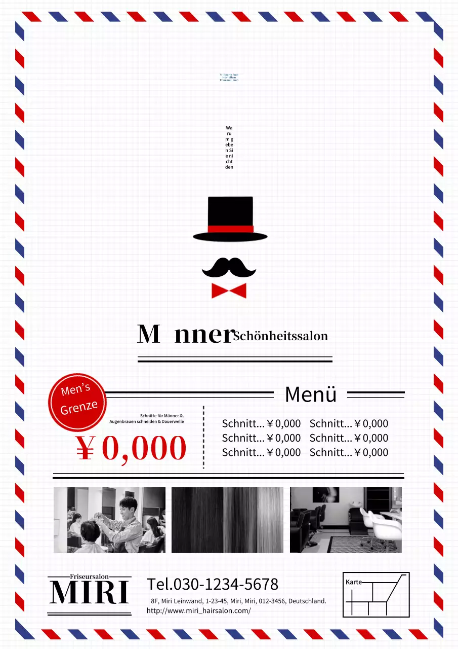 Einfache und moderne Herrenfriseurwerbung in Weiß und Rot