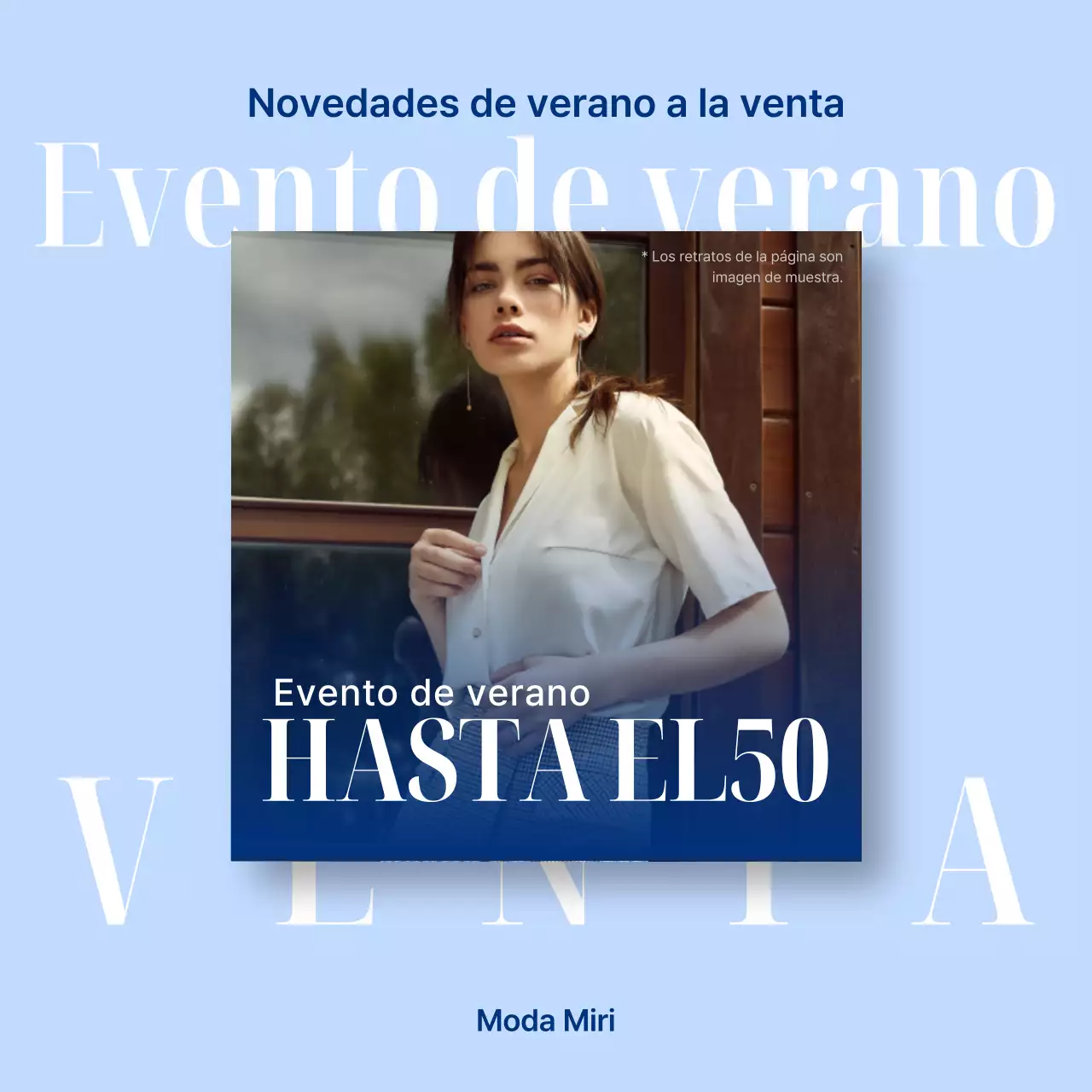 Anuncio sencillo de rebajas de verano en azul marino y azul claro