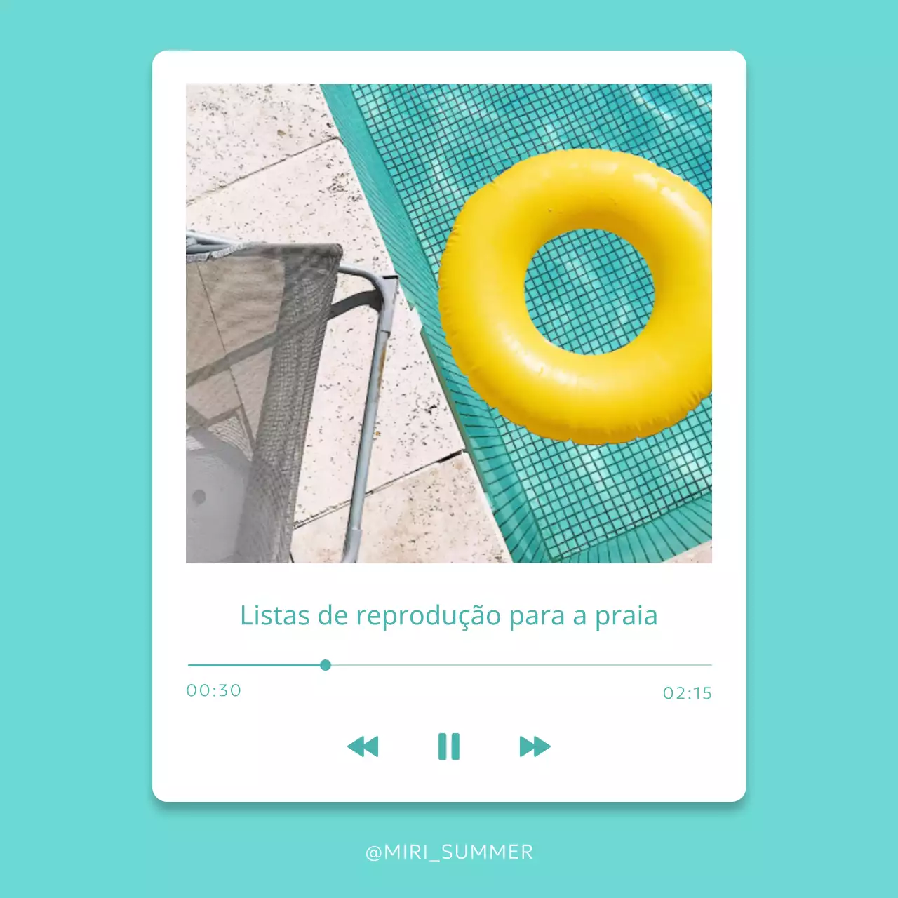 Post de música moderna de verão para a piscina e a praia, em menta e branco