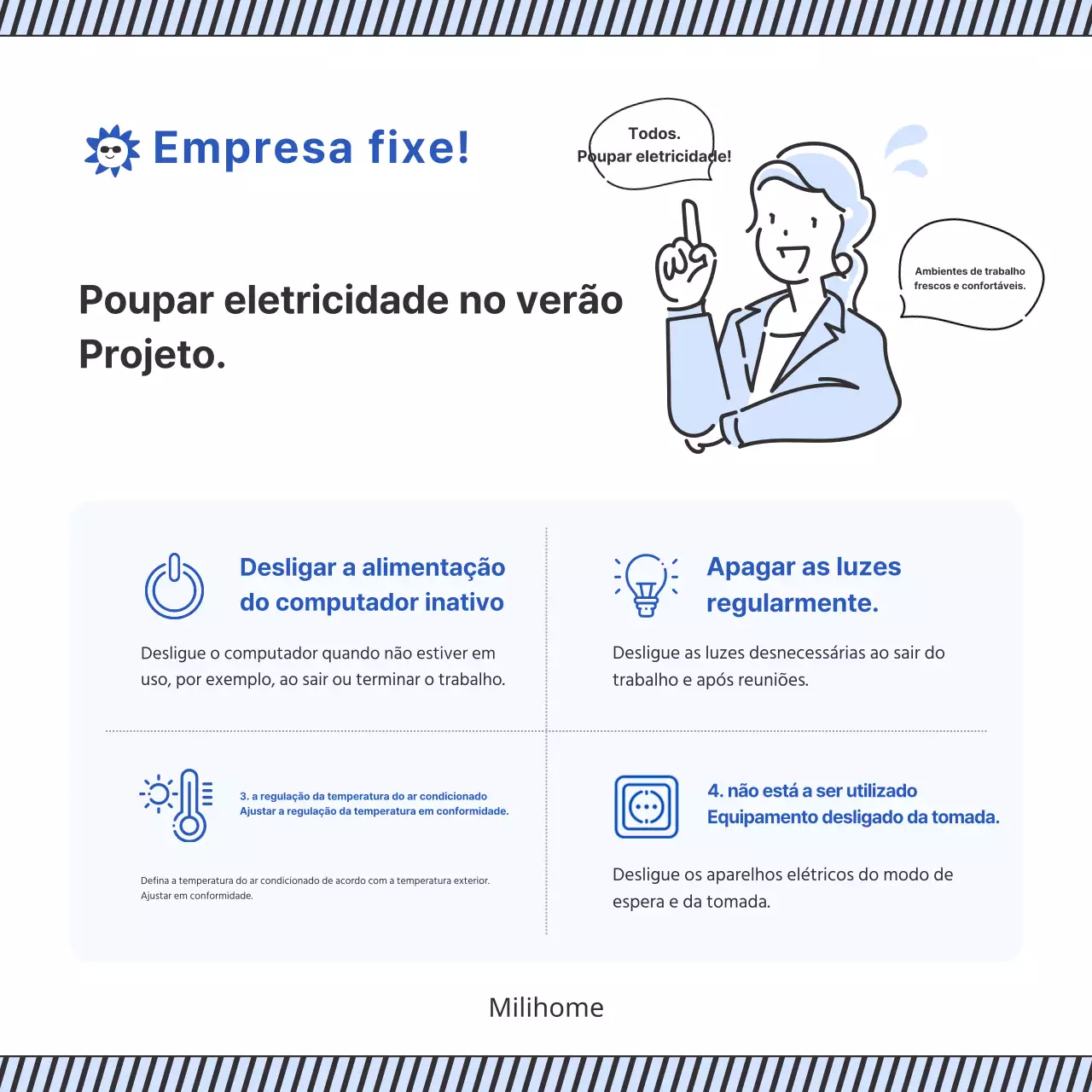 Escrita colaborativa simples, branca e azul, que poupa energia
