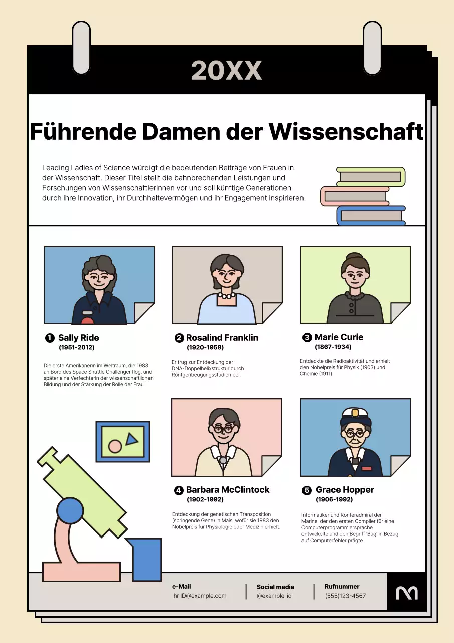 Trendige Anzeige einer Wissenschaftlerin in Beige und Gelb