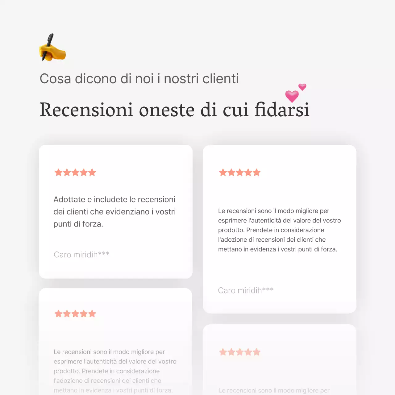 Una recensione o una pubblicità per un negozio di moda con un semplice stile emoji bianco e grigio.
