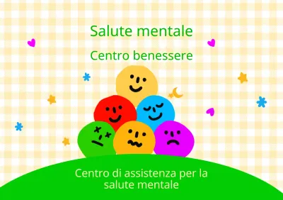 Un simpatico centro di salute mentale e benessere con espressioni facciali colorate