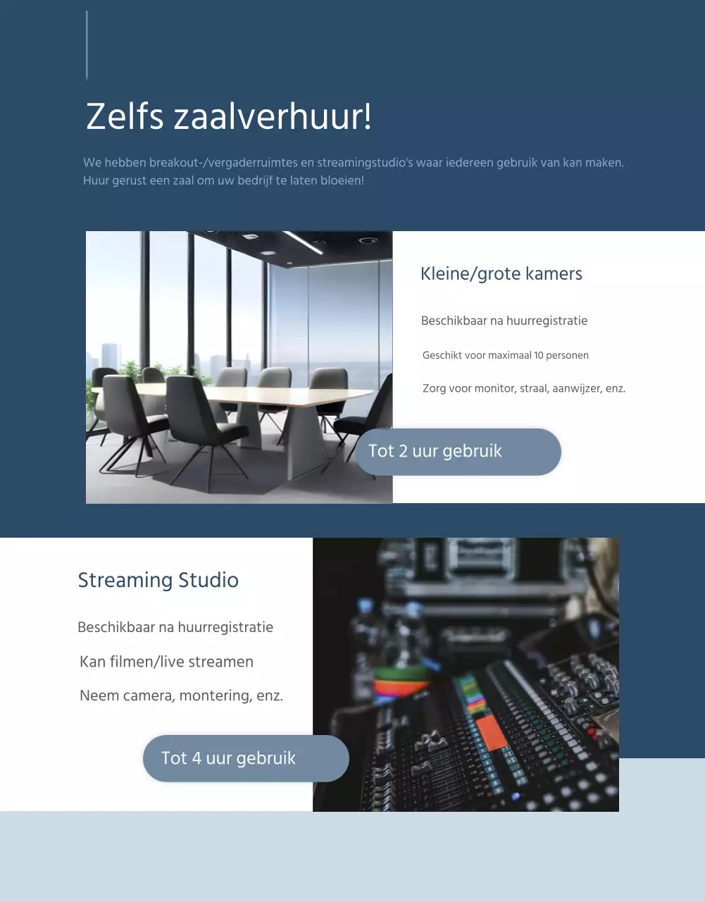 Een blauw-witte coworkingruimte promoten