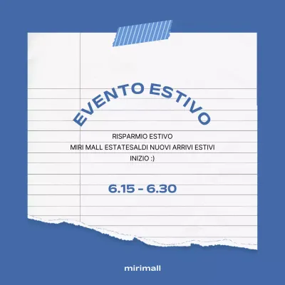 Un semplice annuncio di saldi estivi in blu e bianco