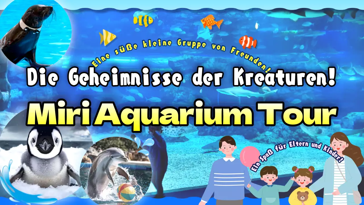 Anzeigen, die die Attraktionen des Aquariums in einem hübschen blauen Look präsentieren.