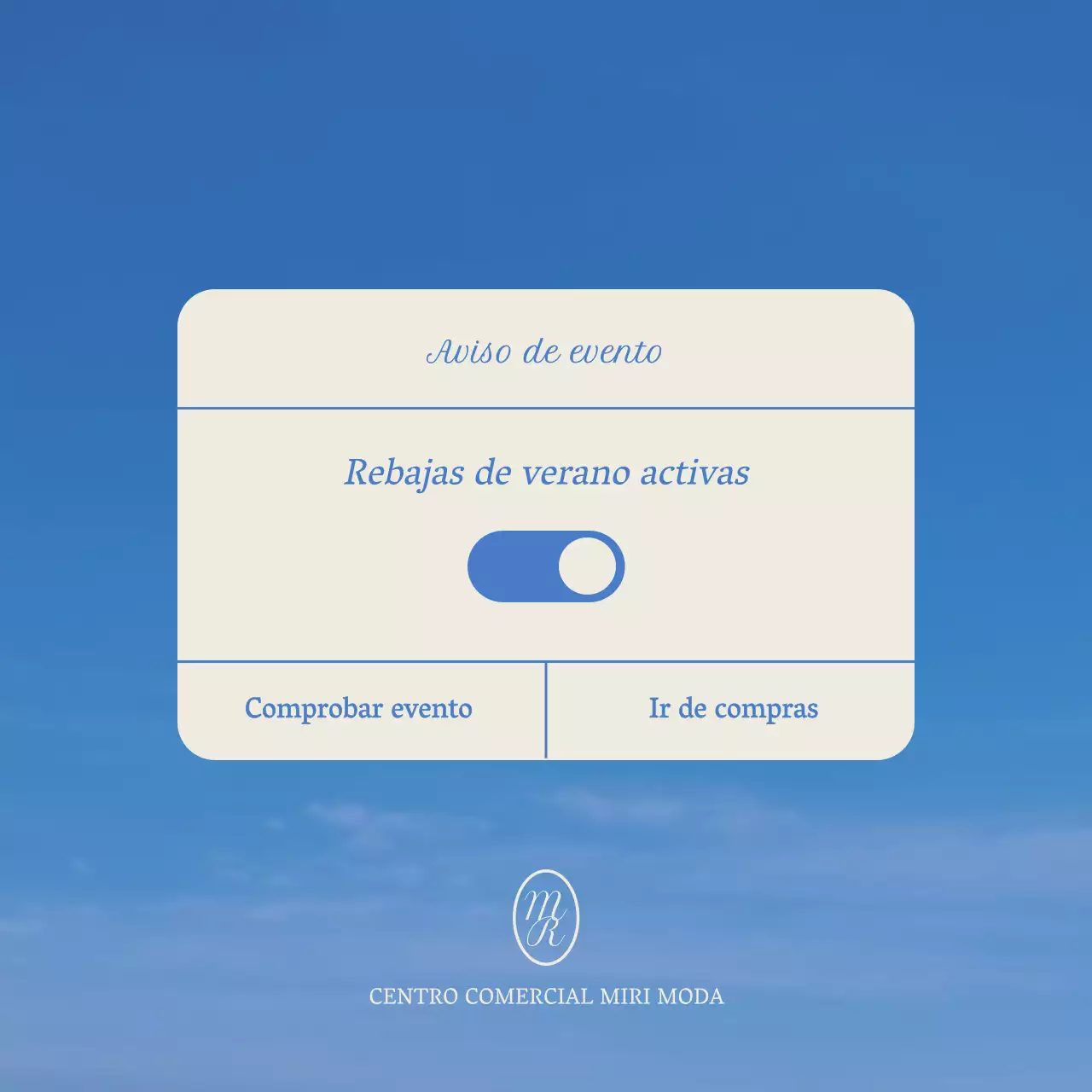 Un sencillo anuncio de rebajas de verano en azul claro y azul