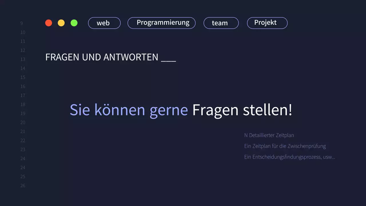 Ein einfacher Projektvorschlag eines Entwicklungsteams in Marineblau