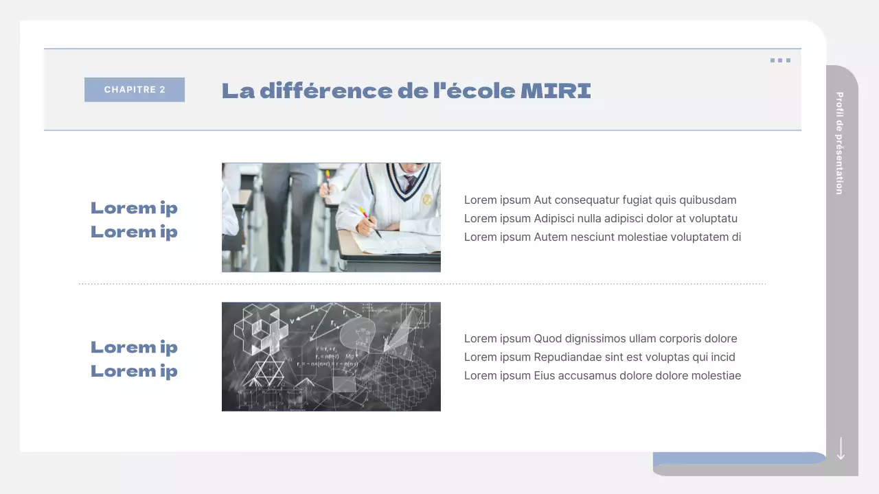 Un prospectus scolaire simple en gris et bleu