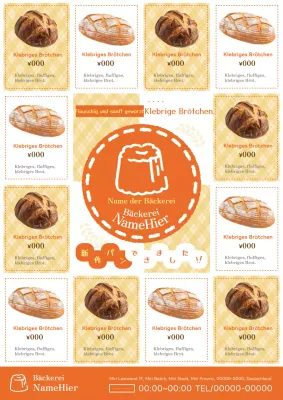 Eine hübsche weiß-orangefarbene Werbung für ein neues Bäckereibrot.