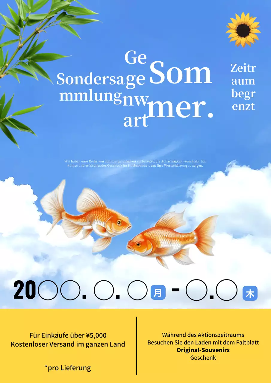 Coole sommerliche Mid-Autumn Festival-Geschenkanzeige in Hellblau und Gelb