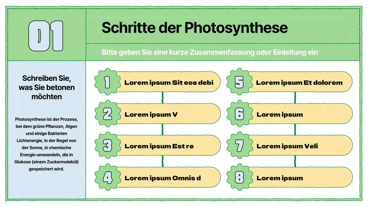 Lehrmaterial zur Photosynthese in Chartreuse und Hellblau