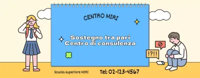 Per la promozione del centro di consulenza con illustrazioni di studenti in blu e giallo