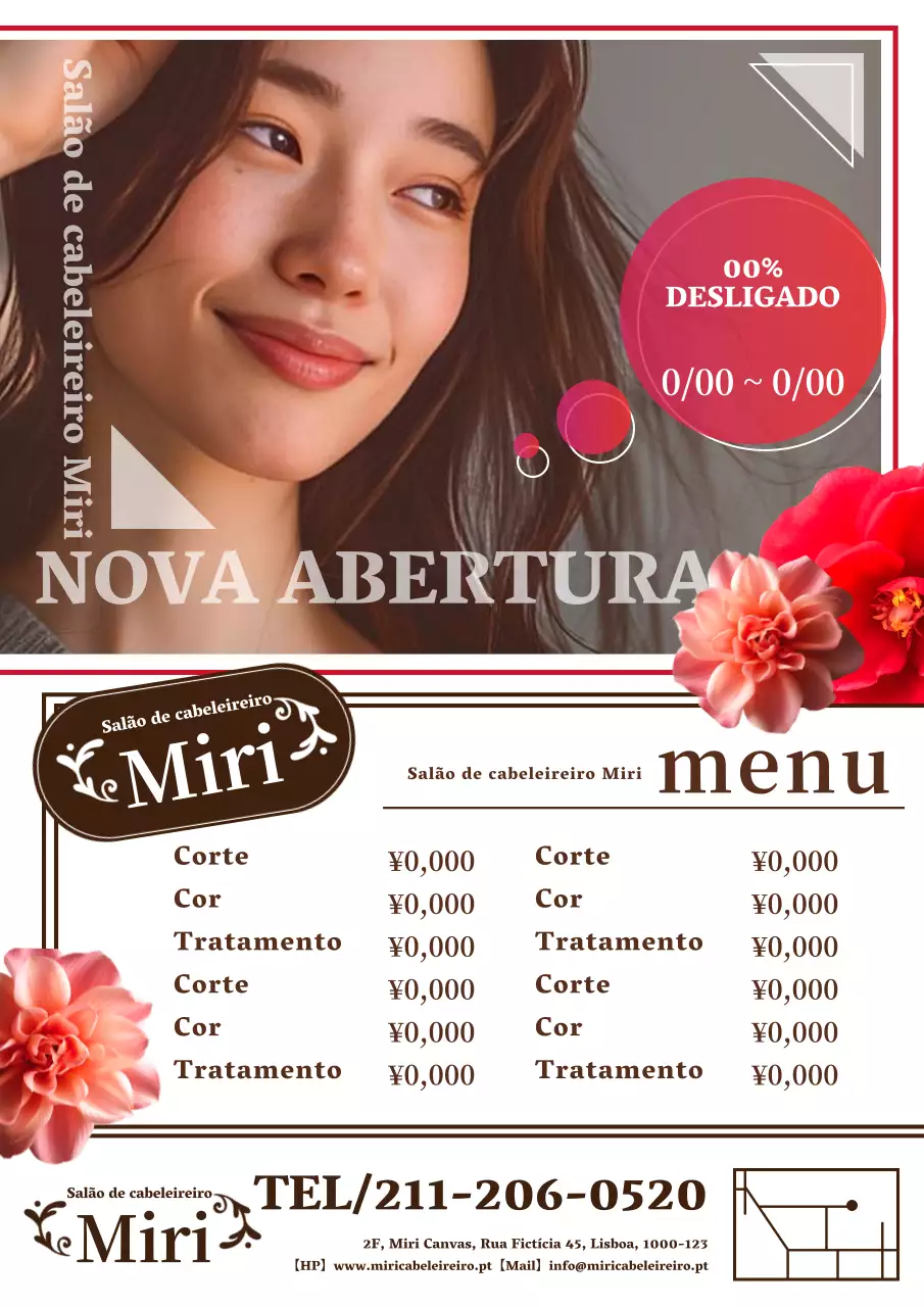 Anúncio de salão de cabeleireiro elegante e com classe em vermelho e branco
