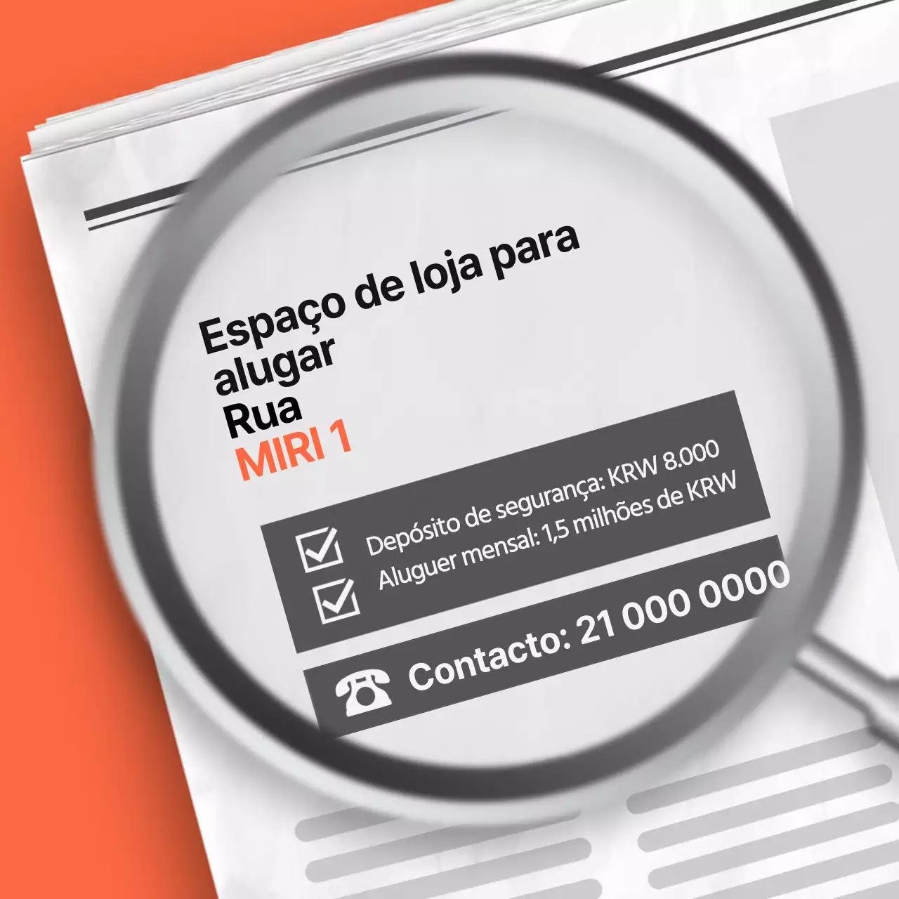 Um anúncio imobiliário simples em laranja e cinzento