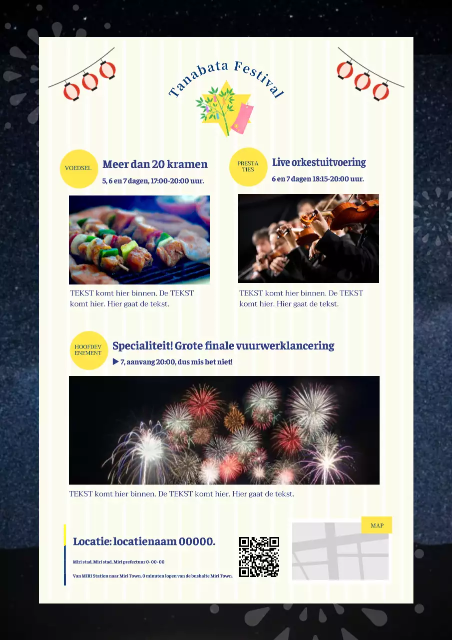 Flyer voor het marine en gele Tanabata festival