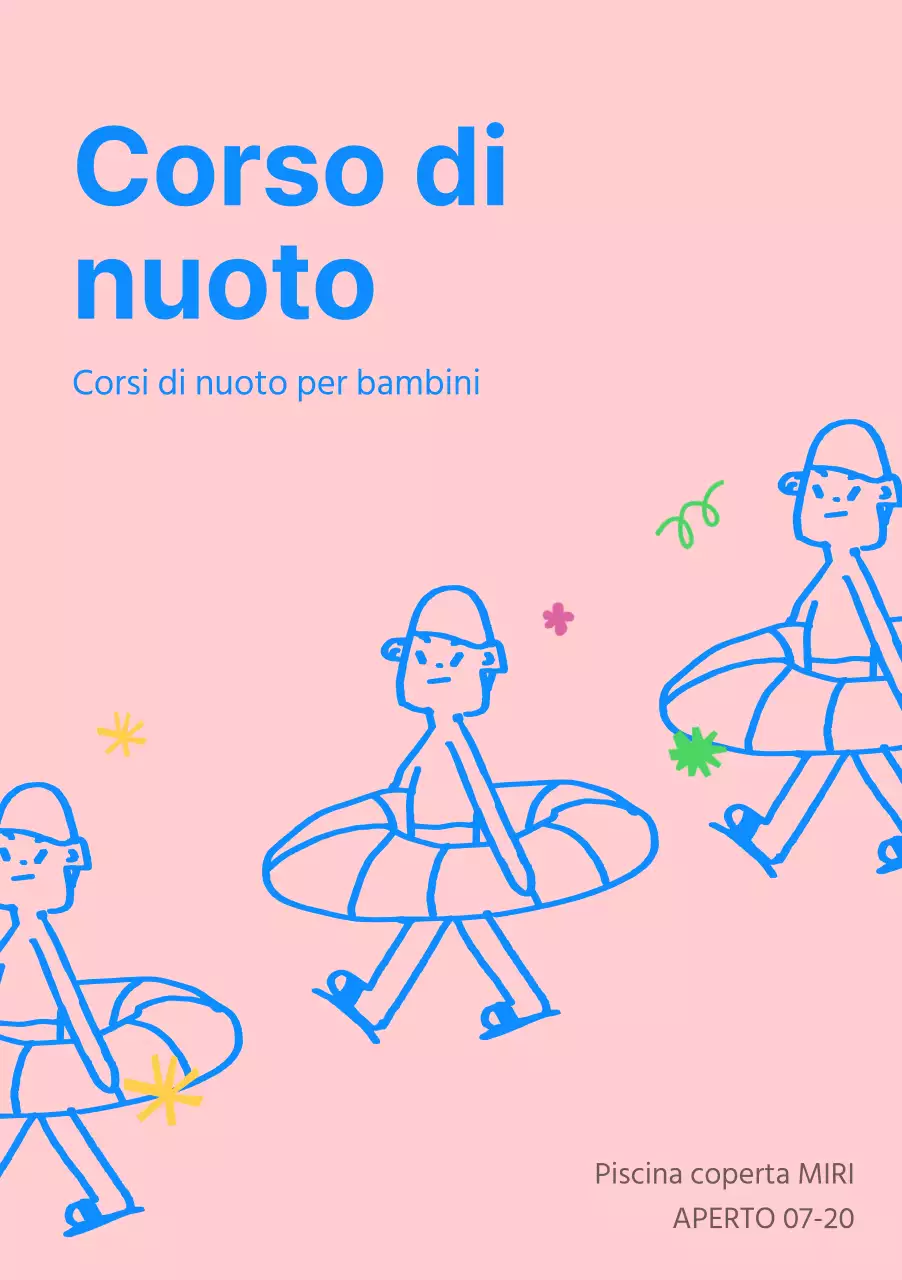 Promuovere centri di nuoto e di educazione fisica per bambini di colore blu e rosa.