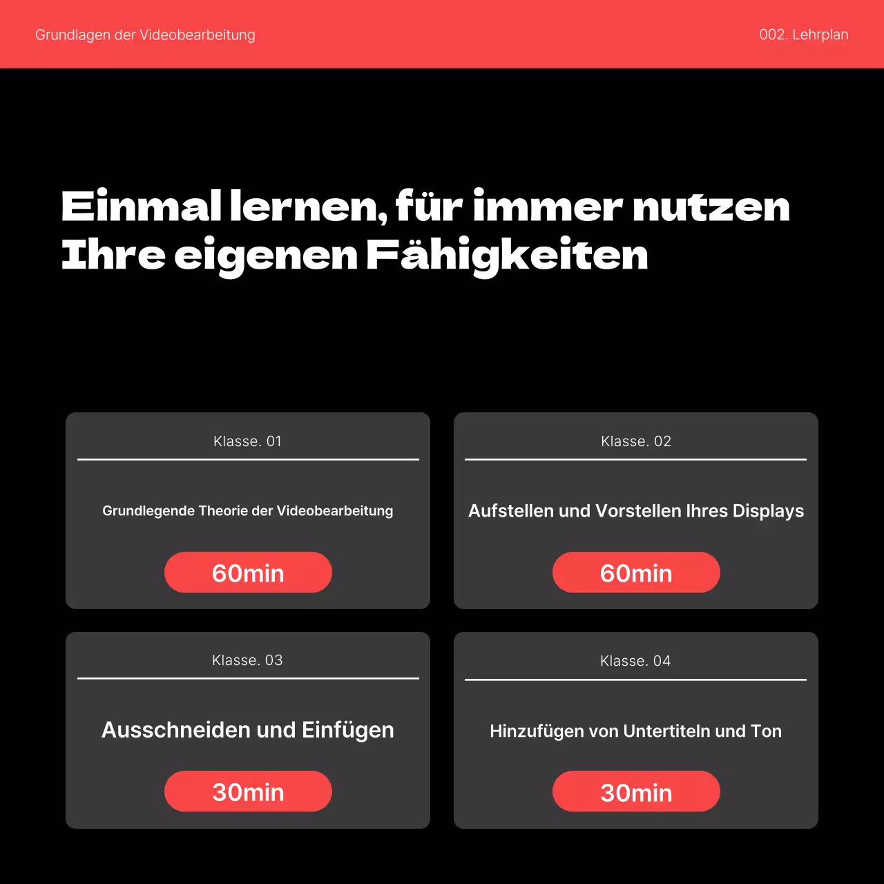 Förderung eines einfachen rot-schwarzen Videoschnittkurses zur Selbstverbesserung