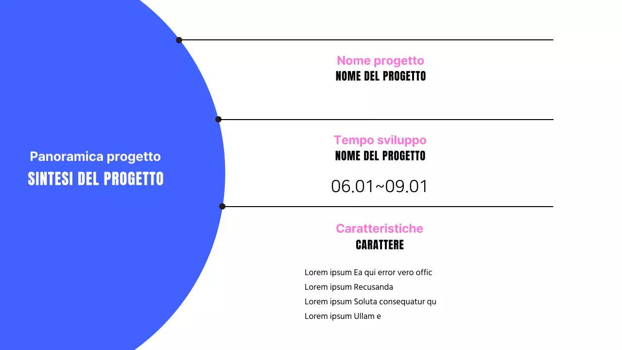 Un semplice brief di progetto di sviluppo web in blu e rosa