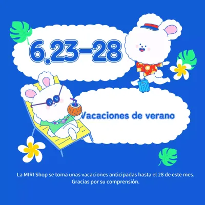 Un anuncio azul y blanco de las vacaciones de verano