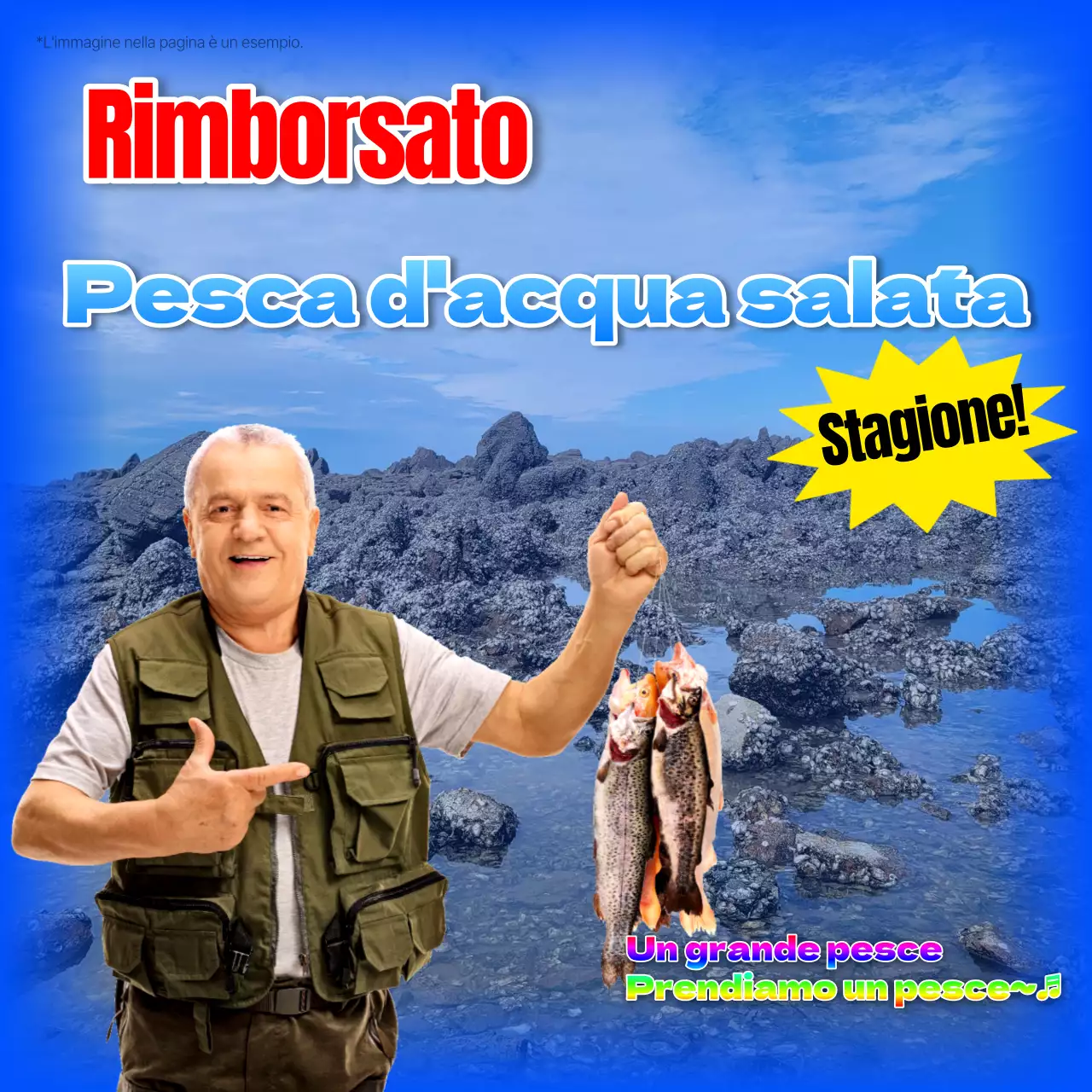 Promuovere la pesca in retro mare di blu e arcobaleno