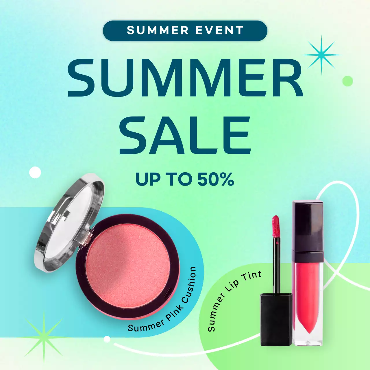 Promote discounts on new summer arrivals in on-trend chartreuse and light blue colors