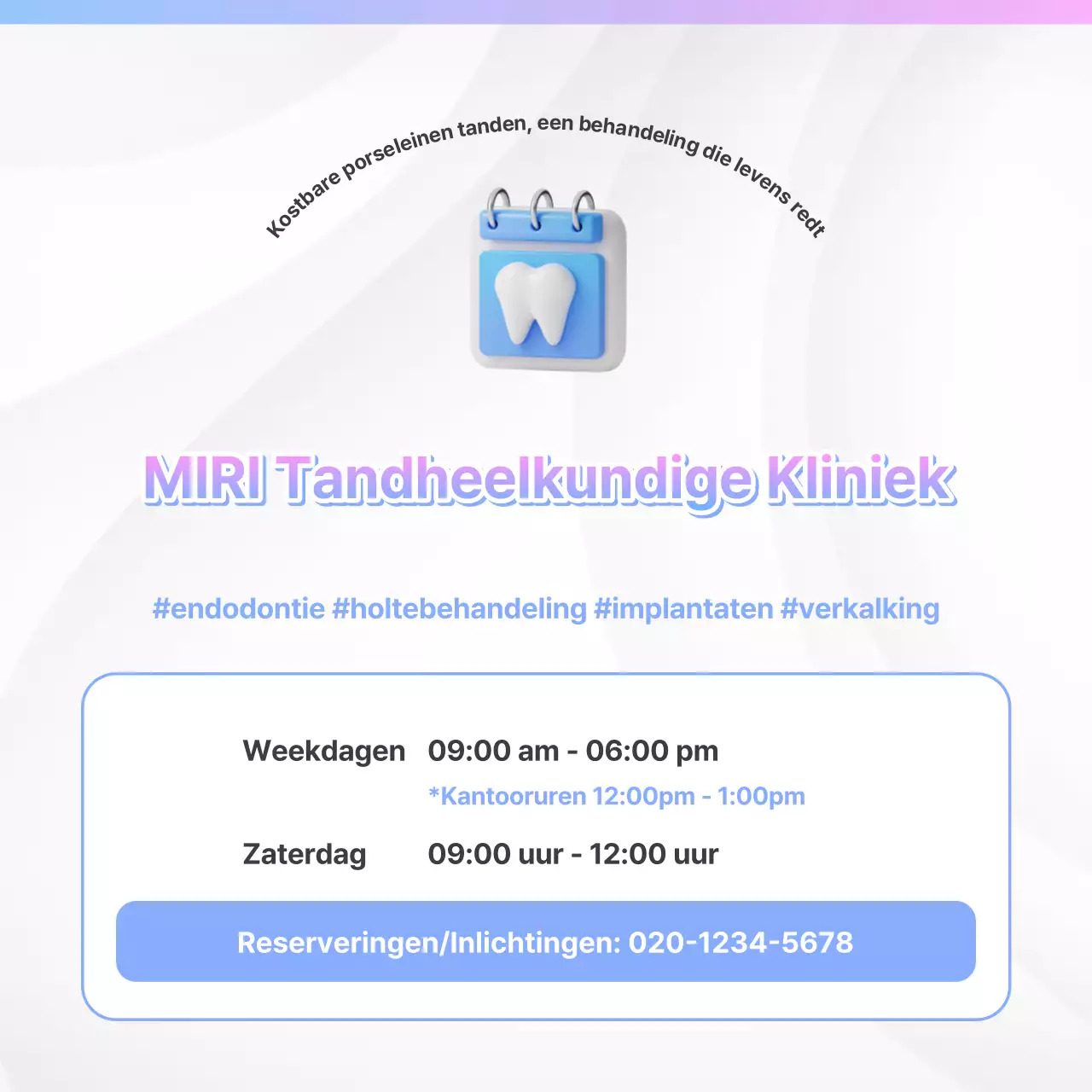 Kitscherige tandartspromotie in lichtblauw en roze