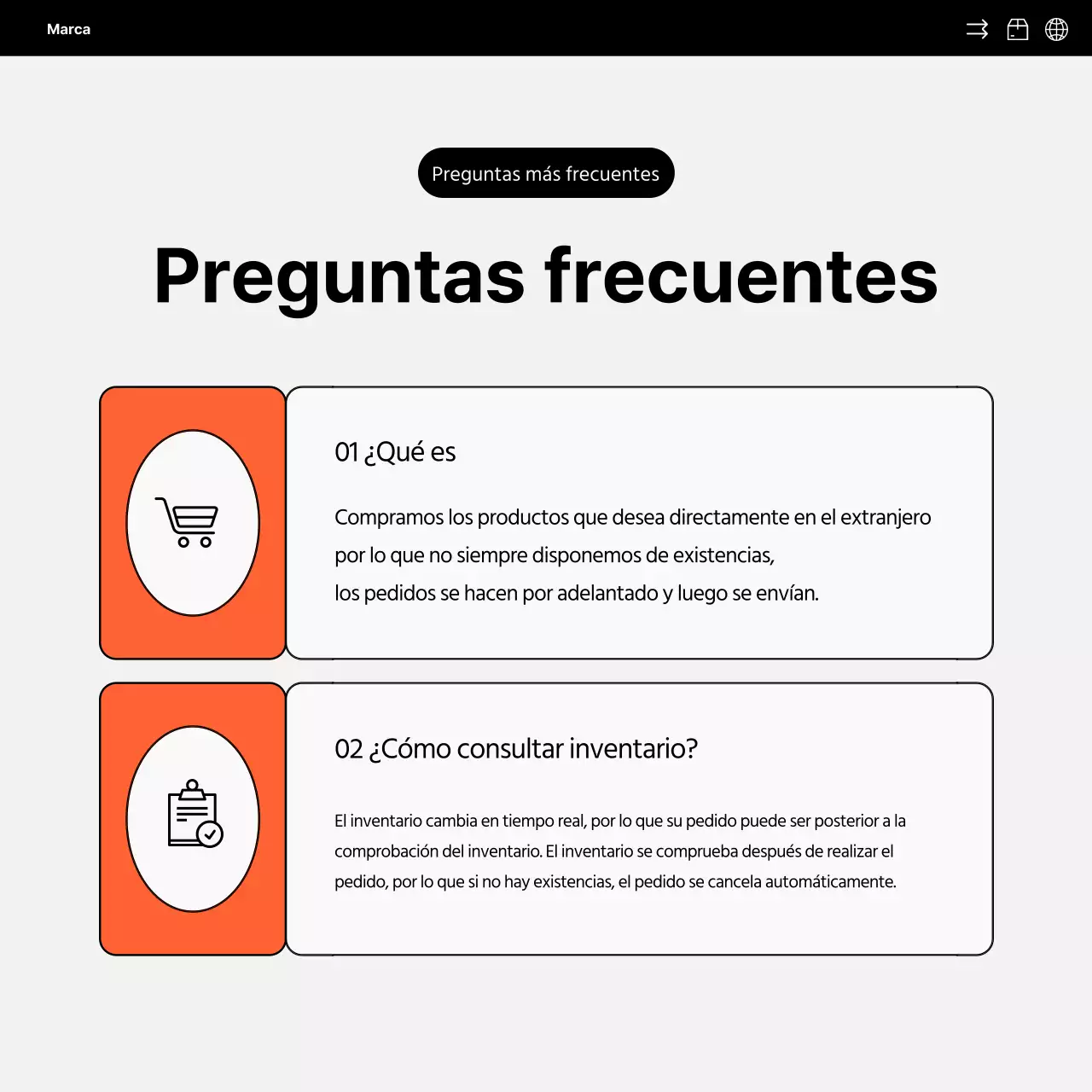 Sencilla promoción en redes sociales de la venta directa al exterior en naranja y negro