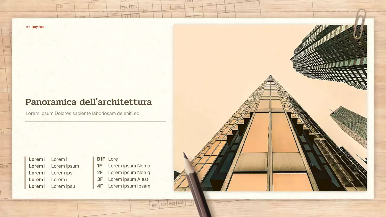 Un brief di architettura e design semplice in rosso e beige