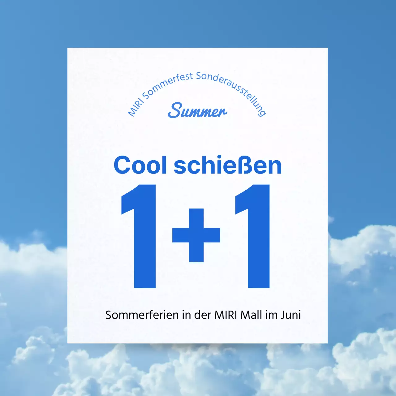 Werbung für eine einfache Sommerausstellung in Blau und Weiß