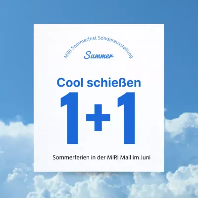 Werbung für eine einfache Sommerausstellung in Blau und Weiß