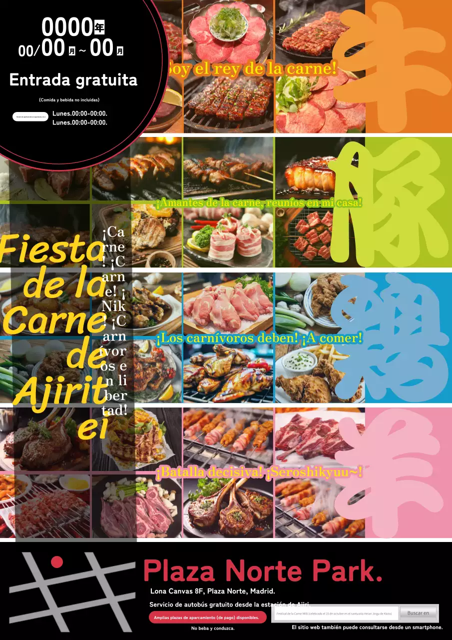 Anuncio negro y multicolor de la fiesta de la carne de carnicero