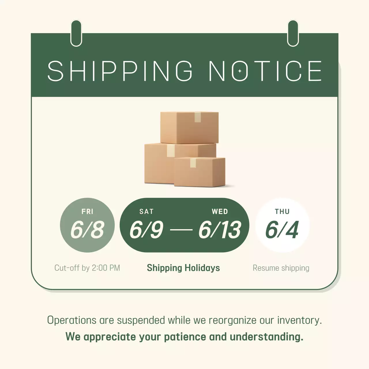 Green Minimal Shipping Notice Social Media Post