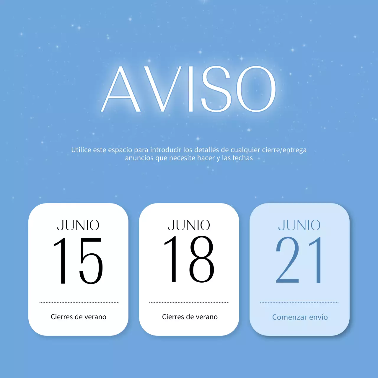 Sencillos anuncios de cierre y entrega en azul claro y blanco