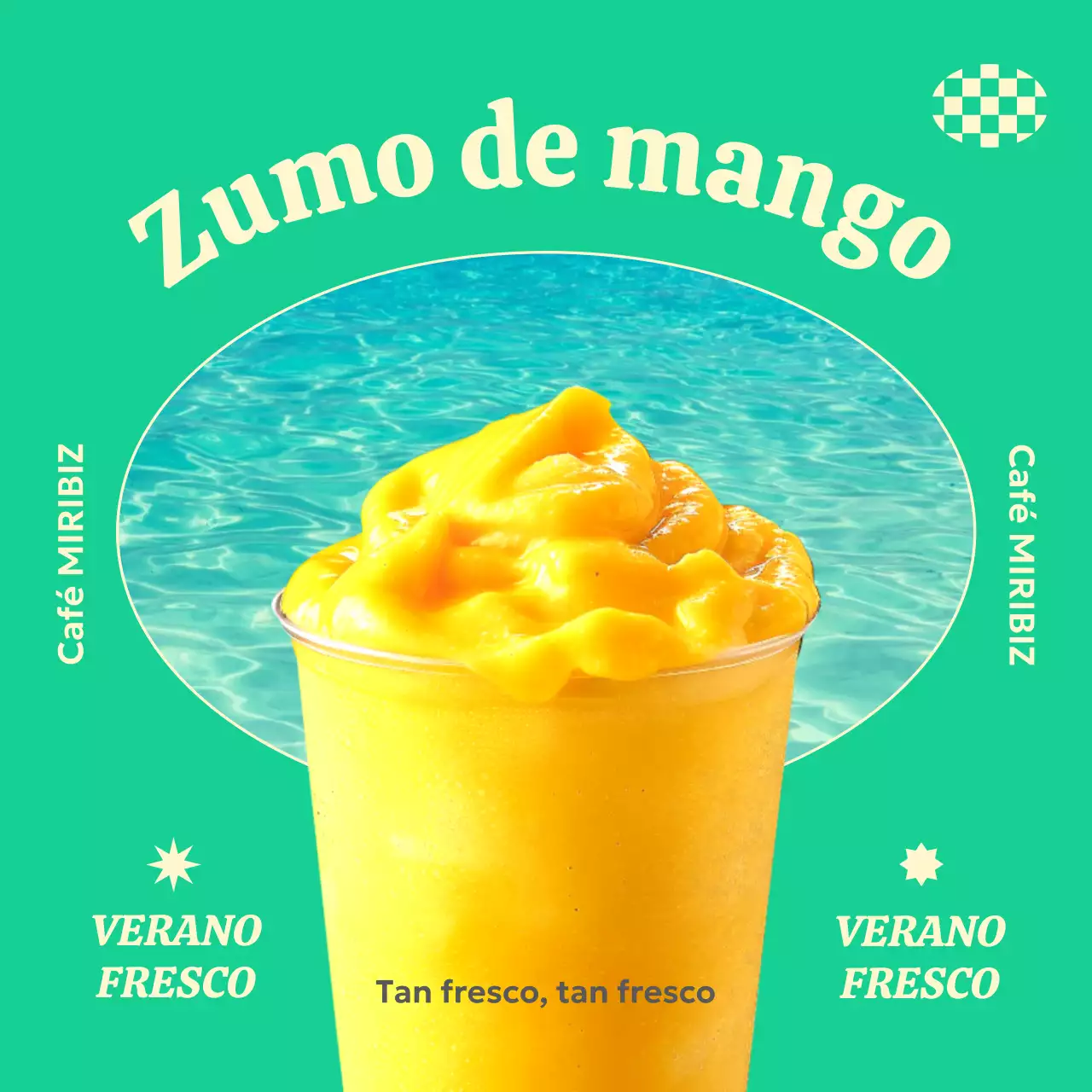 Banner de zumo de mango para refrescarse en verano
