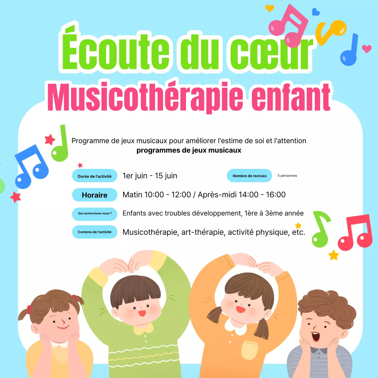 Promouvoir la musicothérapie pour enfants en bleu clair