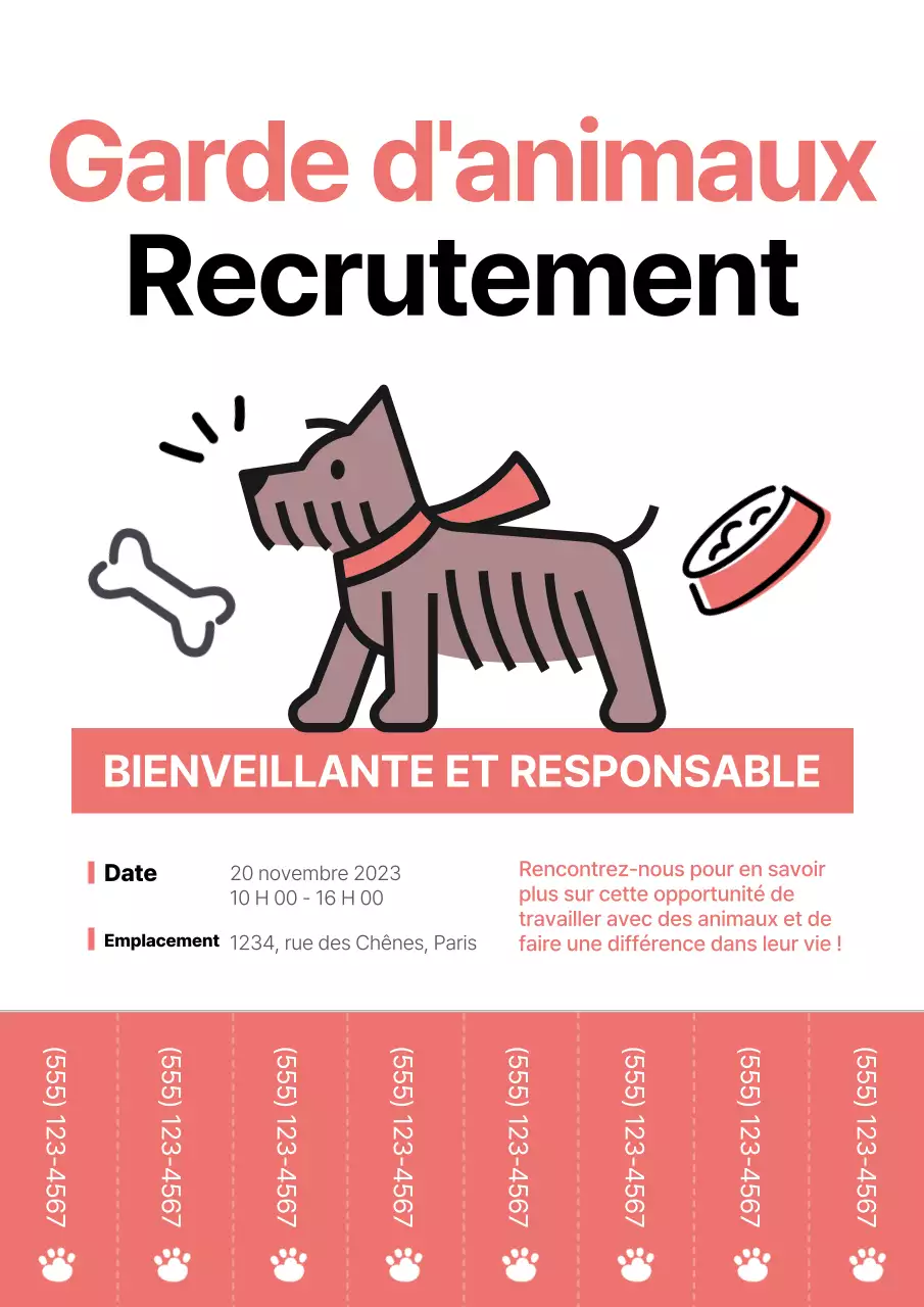Une simple annonce d'emploi de garde d'animaux en rouge et noir