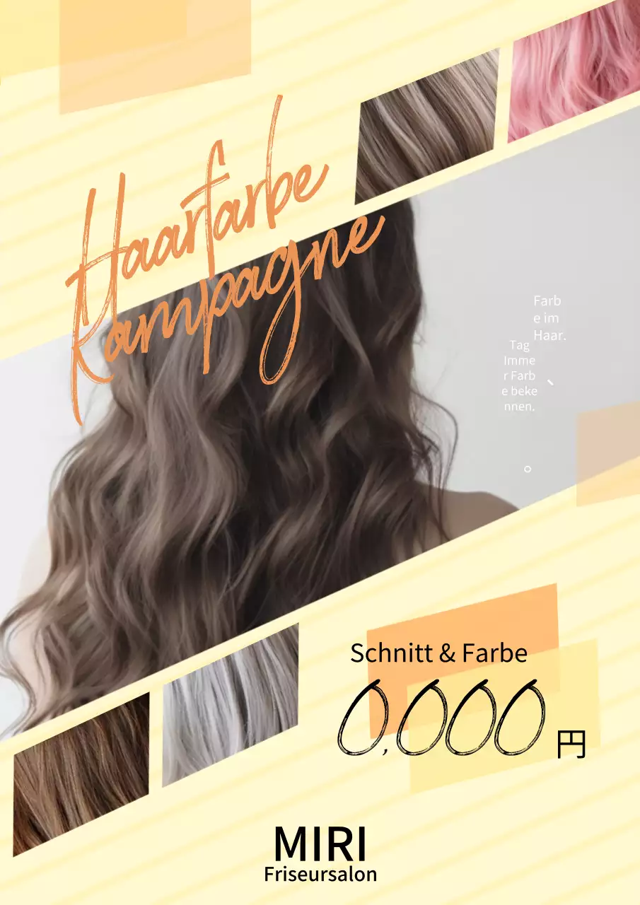 Eine hübsche und moderne Friseurwerbung in Gelb und Orange.