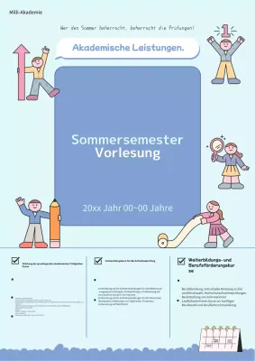 Ein Flugblatt für einen Sommerkurs an einer hübschen blauen und hellblauen Akademie