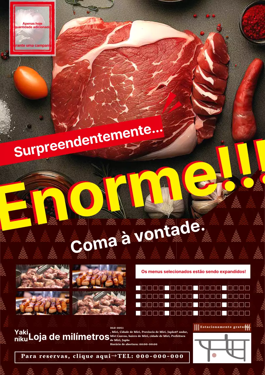 Anúncio de loja de carnes com letras simples e arrojadas em castanho