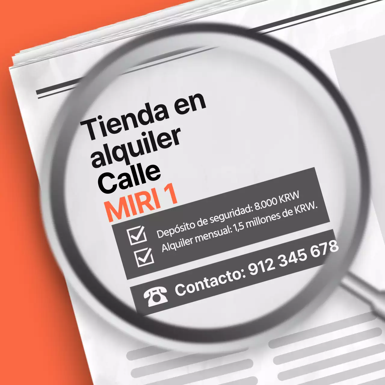 Un sencillo anuncio inmobiliario en naranja y gris